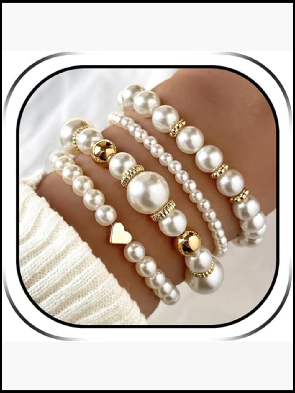Pearl Beaded Bracelets Stackable Stretch Bracelet Jewelry Set for Women